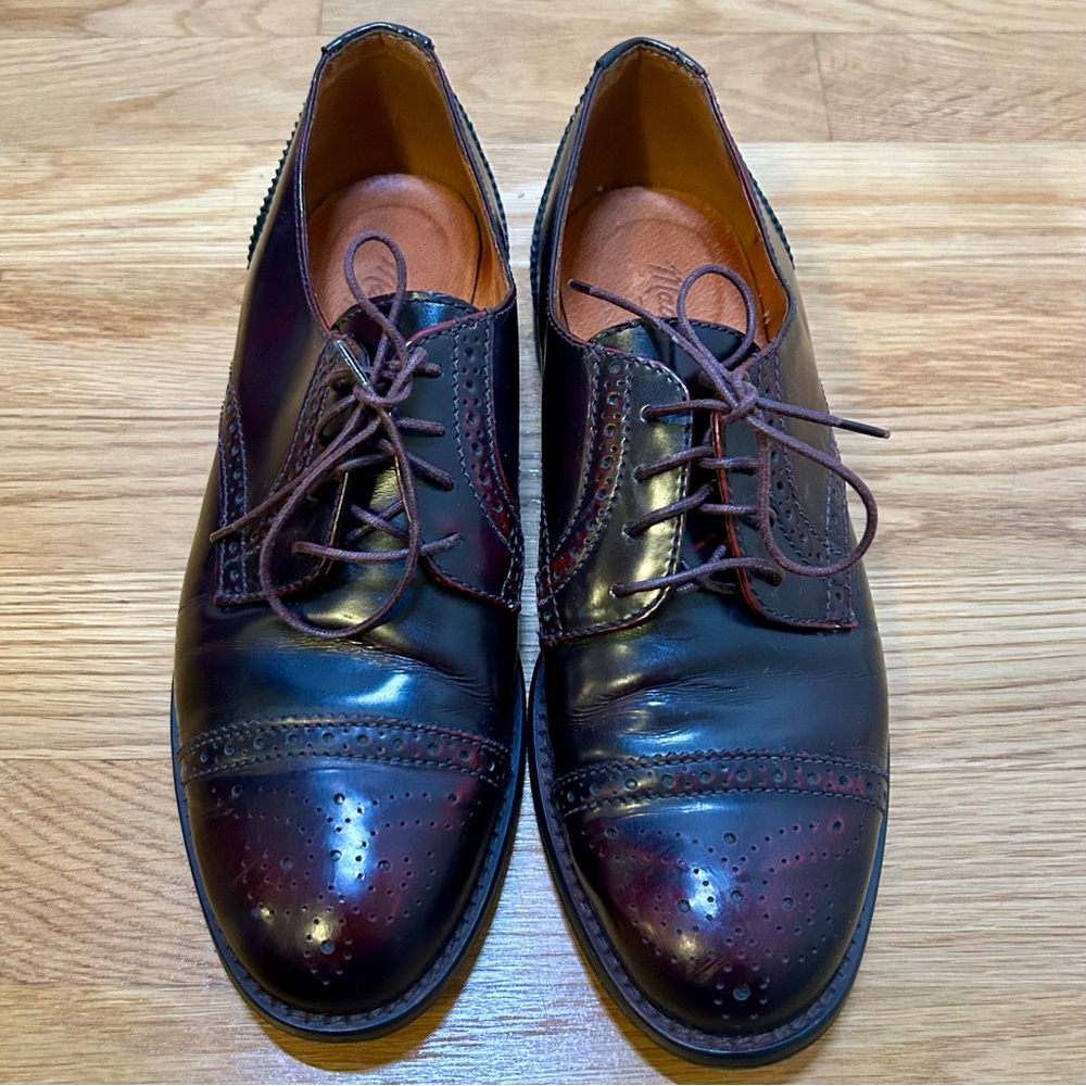 Madewell Keaton Oxford in Oxblood 7.5 patent leather brogues preppy academia